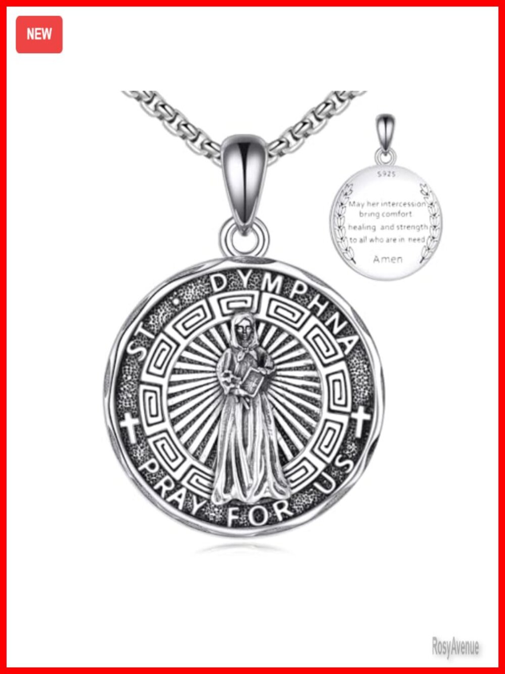 Sterling Silver Saint Dymphna Pendant Necklace Religious Gift